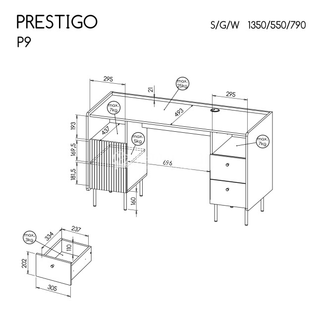 Rašomasis stalas PRESTIGO P9 Rašomasis stalas PRESTIGO P9