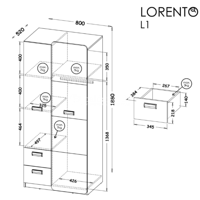 Spinta LORENTO L1 balta naš ąžuolas Spinta LORENTO L1 balta naš ąžuolas