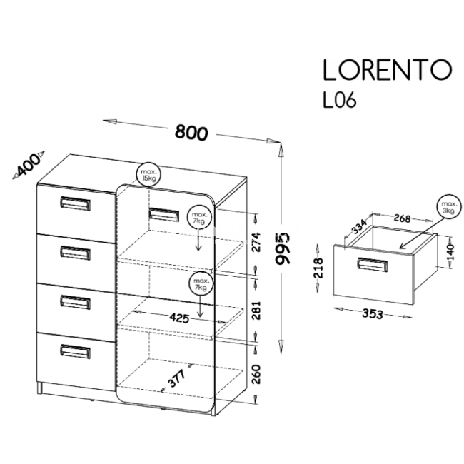 Komoda LORENTO L6 balta naš ąžuolas Komoda LORENTO L6 balta naš ąžuolas